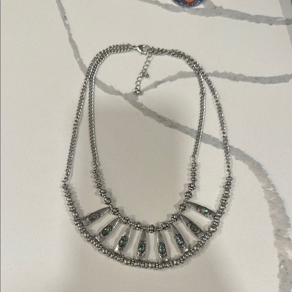 Elegant Silver Necklace with Green Accents